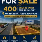 400 SQ. YARDS COMMERCIAL PLOT FOR SALE MAIN NATIONAL HIGHWAY, NEAR SUZUKI PORT QASIM, KARACHI | LC-12 | MS-12