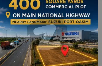 400 SQ. YARDS COMMERCIAL PLOT FOR SALE MAIN NATIONAL HIGHWAY, NEAR SUZUKI PORT QASIM, KARACHI | LC-12 | MS-12